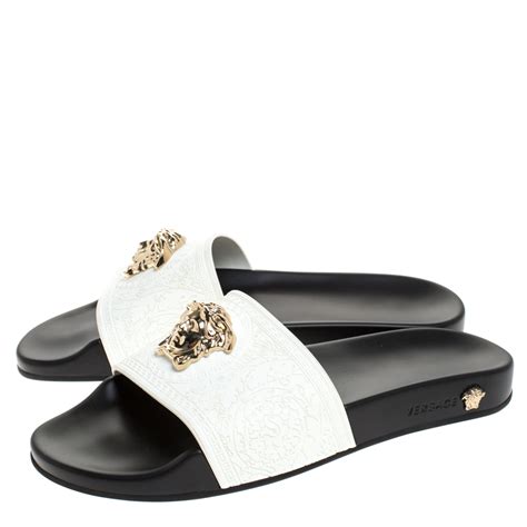 versace white and gold slides|Versace slides cheap.